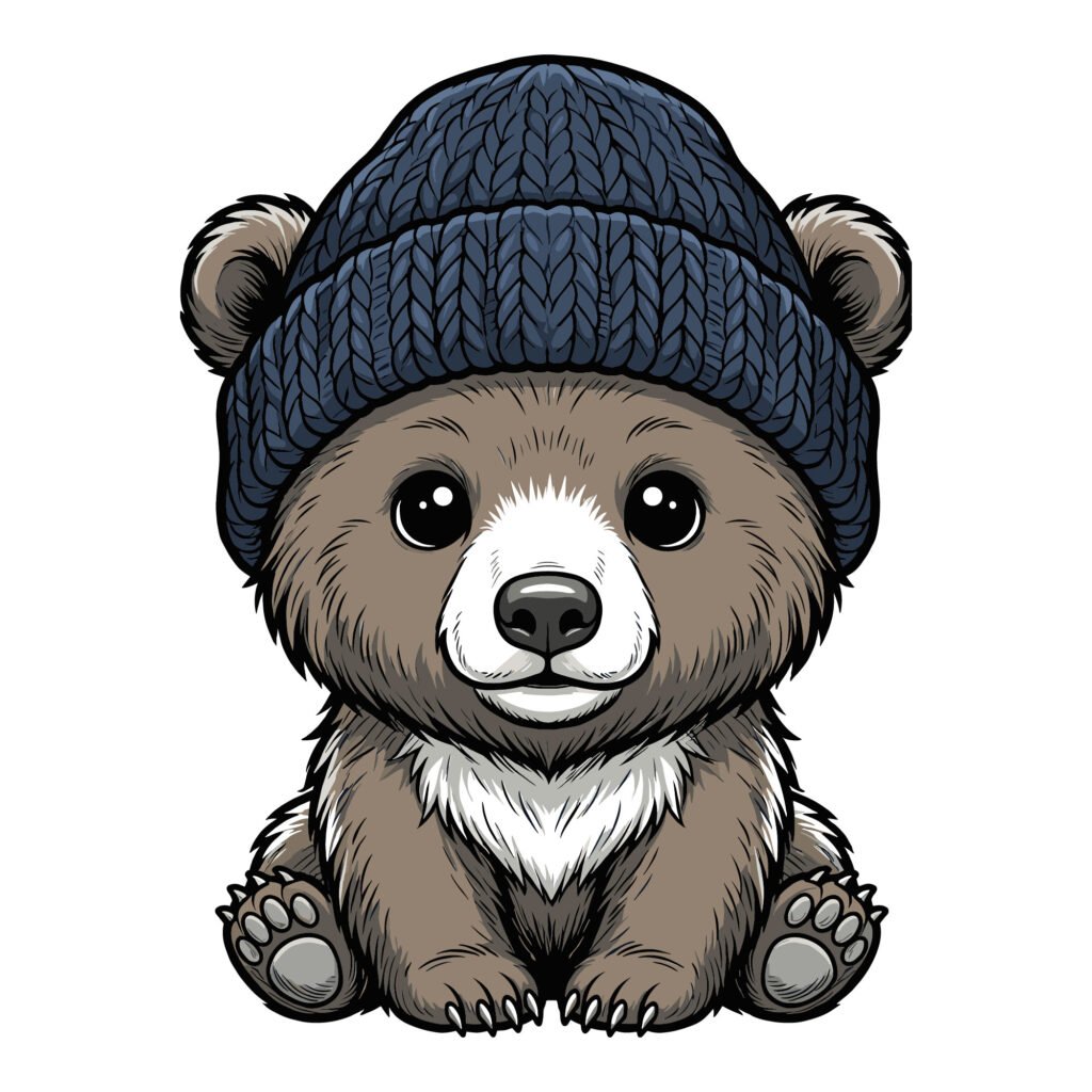 Cute Baby Bear with Winter Hat SVG - Adorable Teddy Vector for Nursery and Stickers