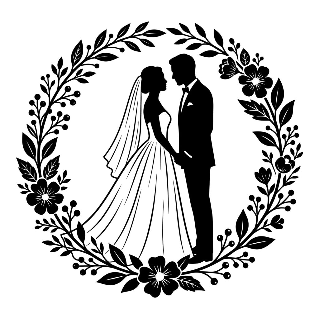 Detailed Wedding Couple Portrait SVG - Elegant Bride and Groom Vector for Laser Engraving