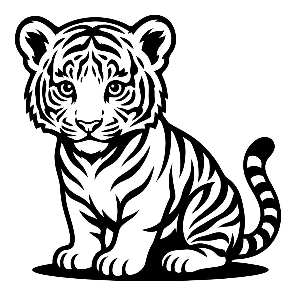 Cute Sitting Baby Tiger SVG - Adorable Cub Vector for Nursery Decor and Kids Clothes