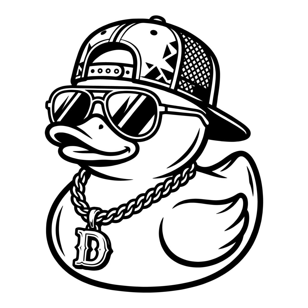 Cool Rubber Duck with Sunglasses and Gold Chain SVG - Funny Streetwear Vector for Stickers