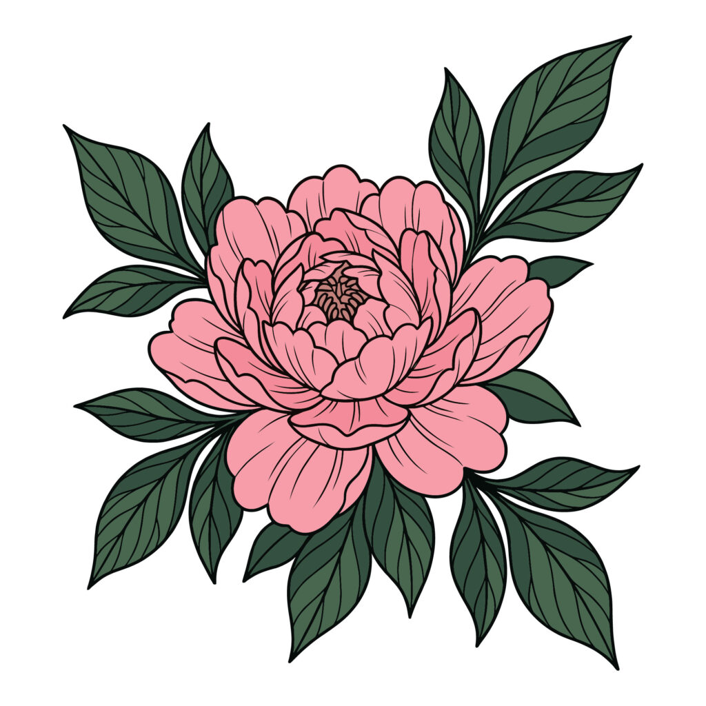 Pink Peony Flower SVG - Traditional Tattoo Style Vector for Stickers and T-Shirts