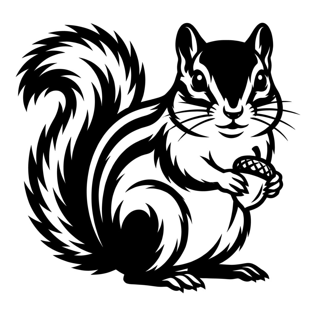 Cute Squirrel Holding Acorn SVG - Black Vector Illustration for Tote Bags and Nursery Decor