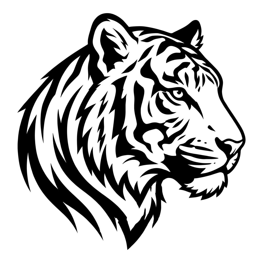 Tiger Head Mascot SVG - Black Vector Profile for Sports Teams and Gym Hoodies