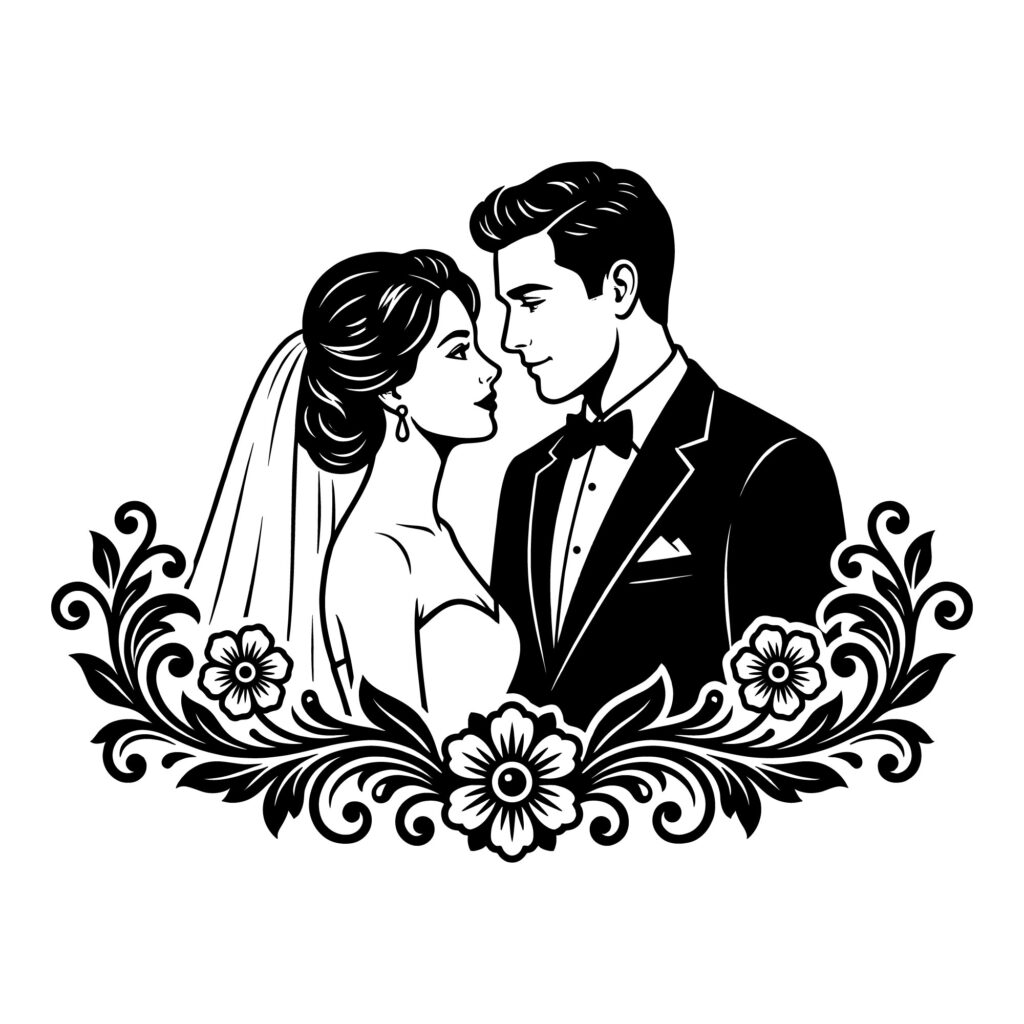Wedding Couple Silhouette SVG - Bride and Groom Vector for Laser Cut Signs and Invitations