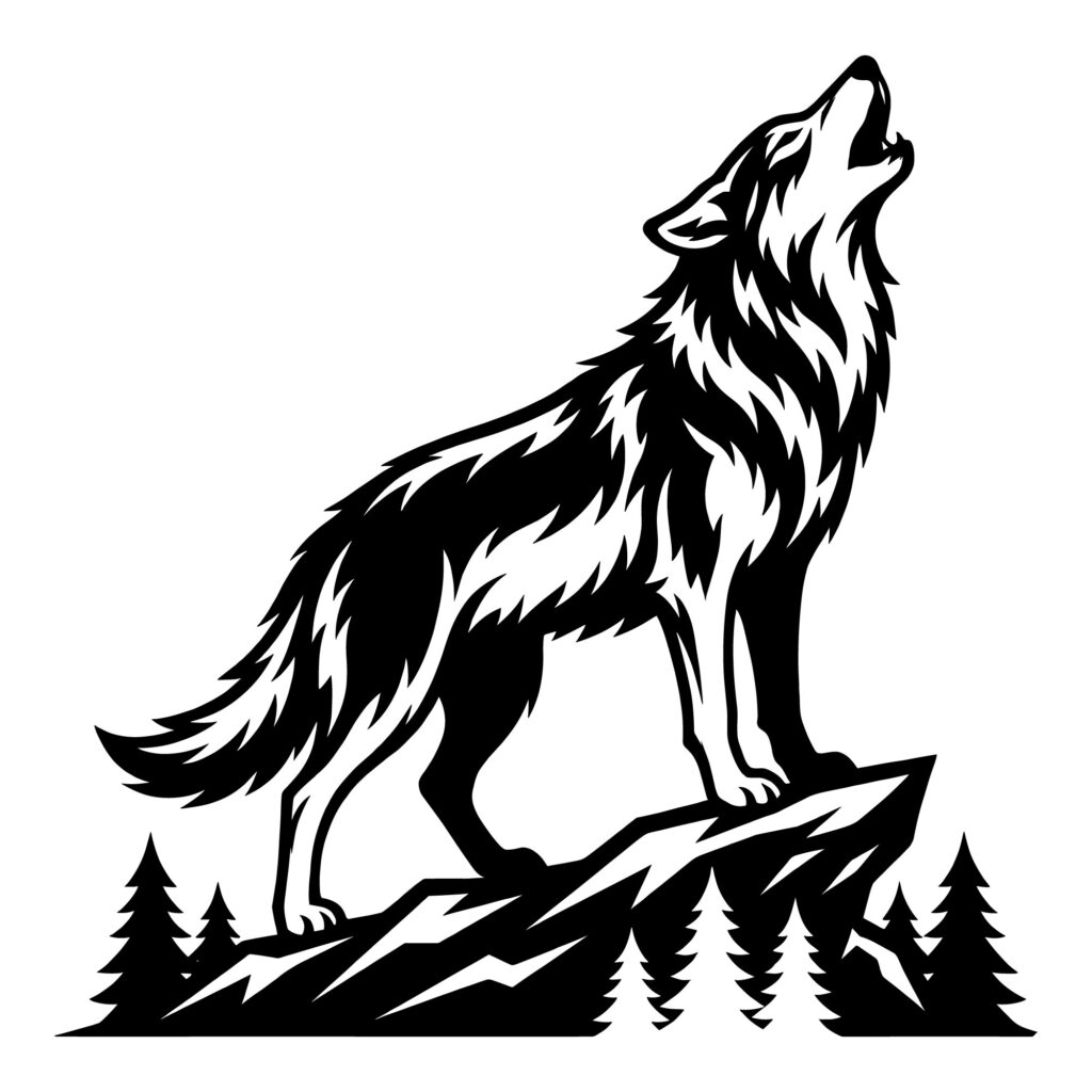 Howling Wolf Silhouette SVG - Forest Wildlife Vector for Camping Mugs and Car Decals
