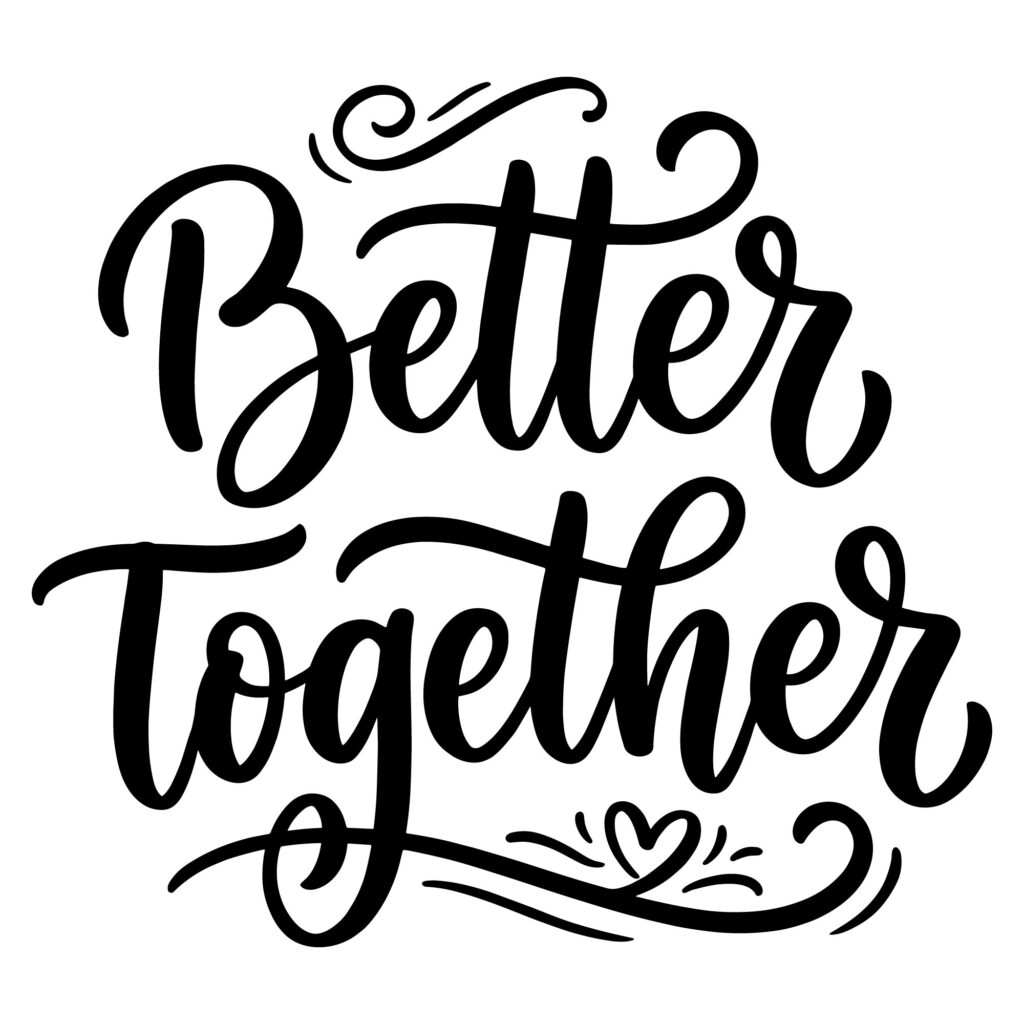 Better Together hand-lettered calligraphy SVG design with swashes and heart for wedding decor and farmhouse signs.