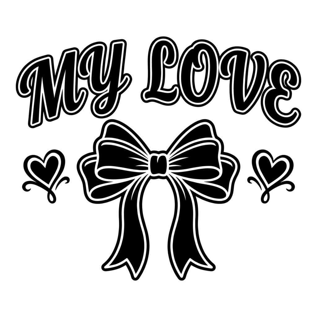 Free My Love Bow SVG cutting file for Cricut with hearts and ribbon