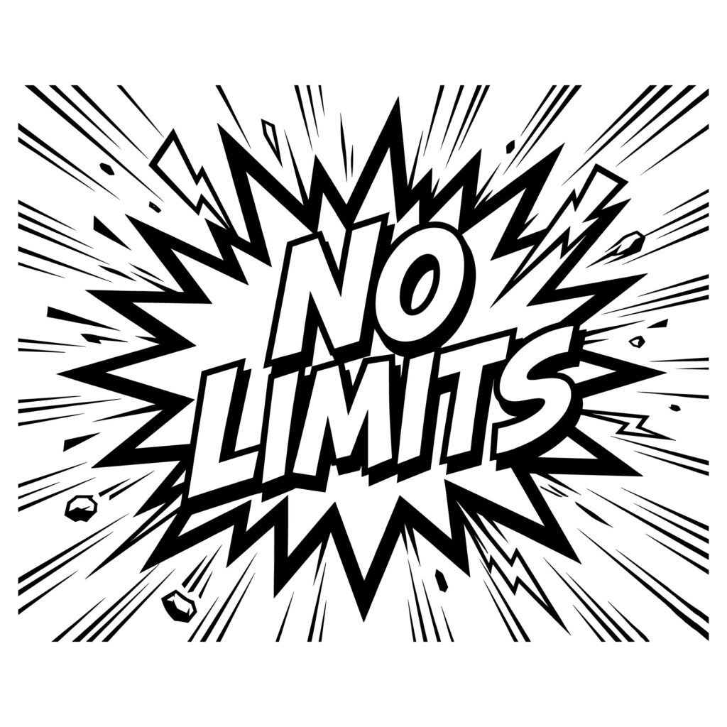 Black and white comic book style explosion background with the text No Limits in bold lettering, formatted as a vector SVG for crafting