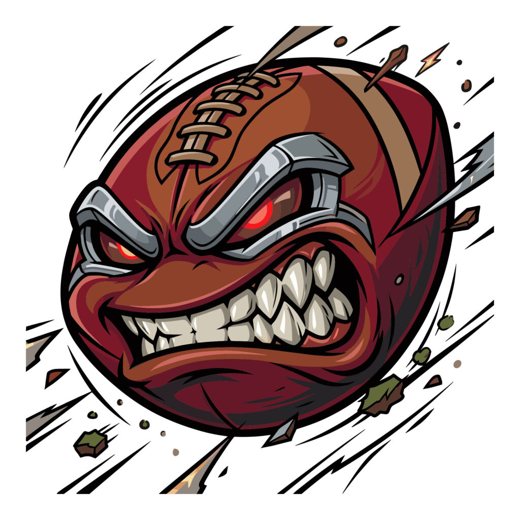 Aggressive American football mascot vector illustration featuring a fierce face with sharp teeth and metallic armor