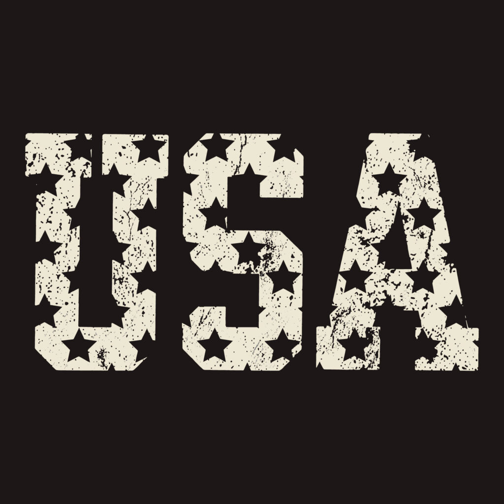 Distressed USA typography featuring star cutouts in a grunge vintage style