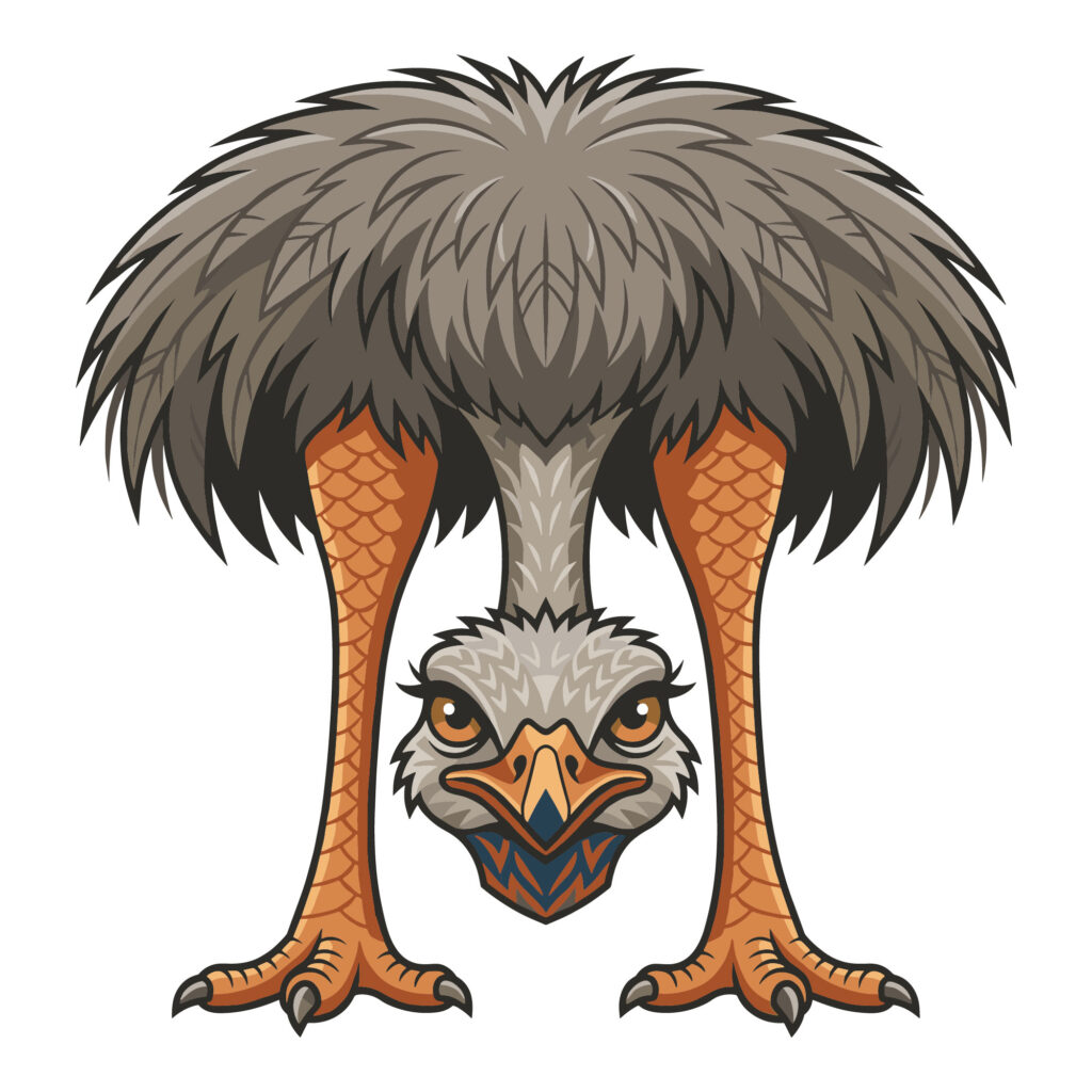 A funny ostrich SVG free high quality vector illustration looking upside down.