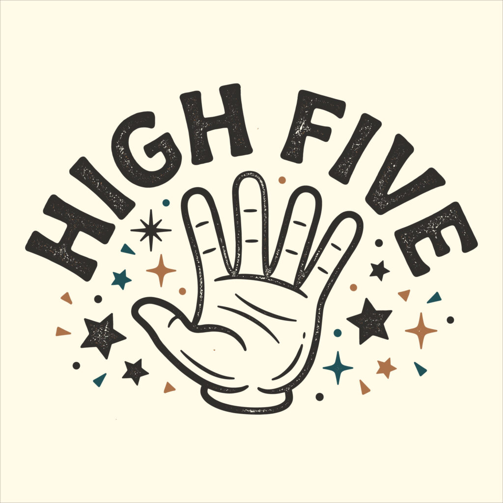 Retro high five vintage hand illustration with distressed texture and stars