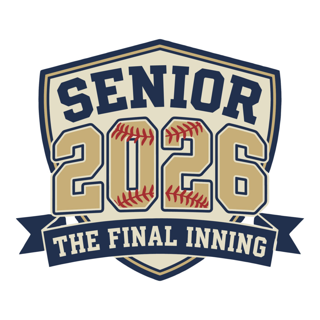 Senior 2026 The Final Inning baseball vector design with varsity typography and baseball stitching