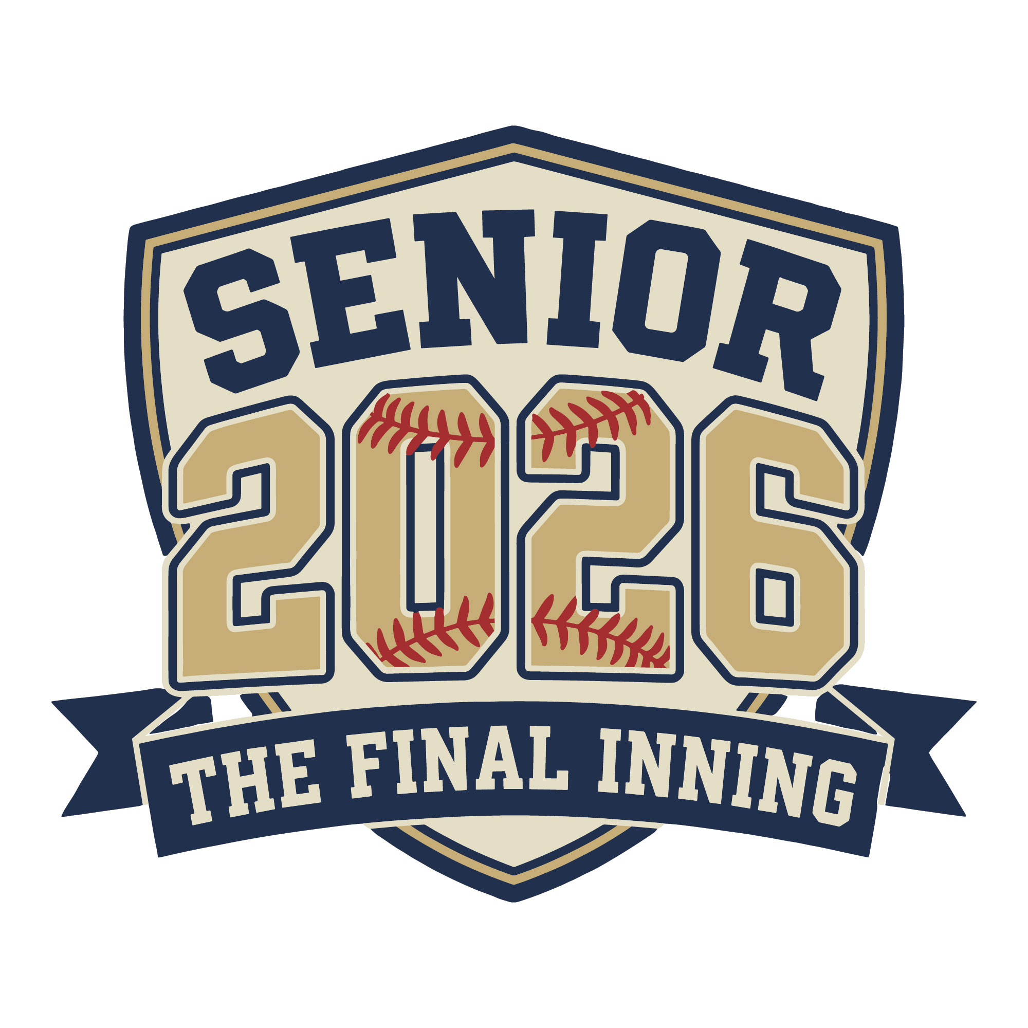 Senior 2026 The Final Inning baseball vector design with varsity typography and baseball stitching