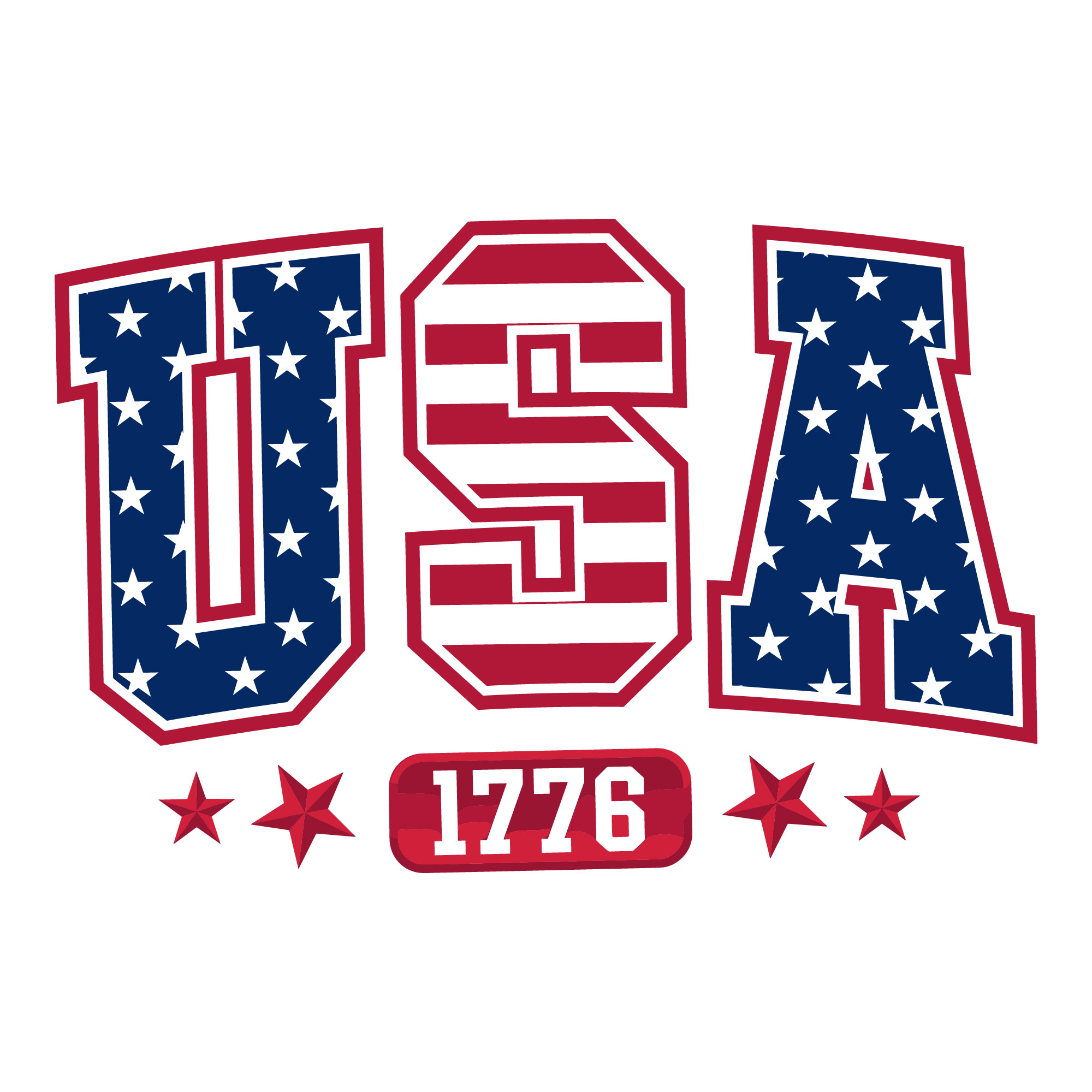 USA 1776 patriotic typography featuring American flag stars and stripes with red borders