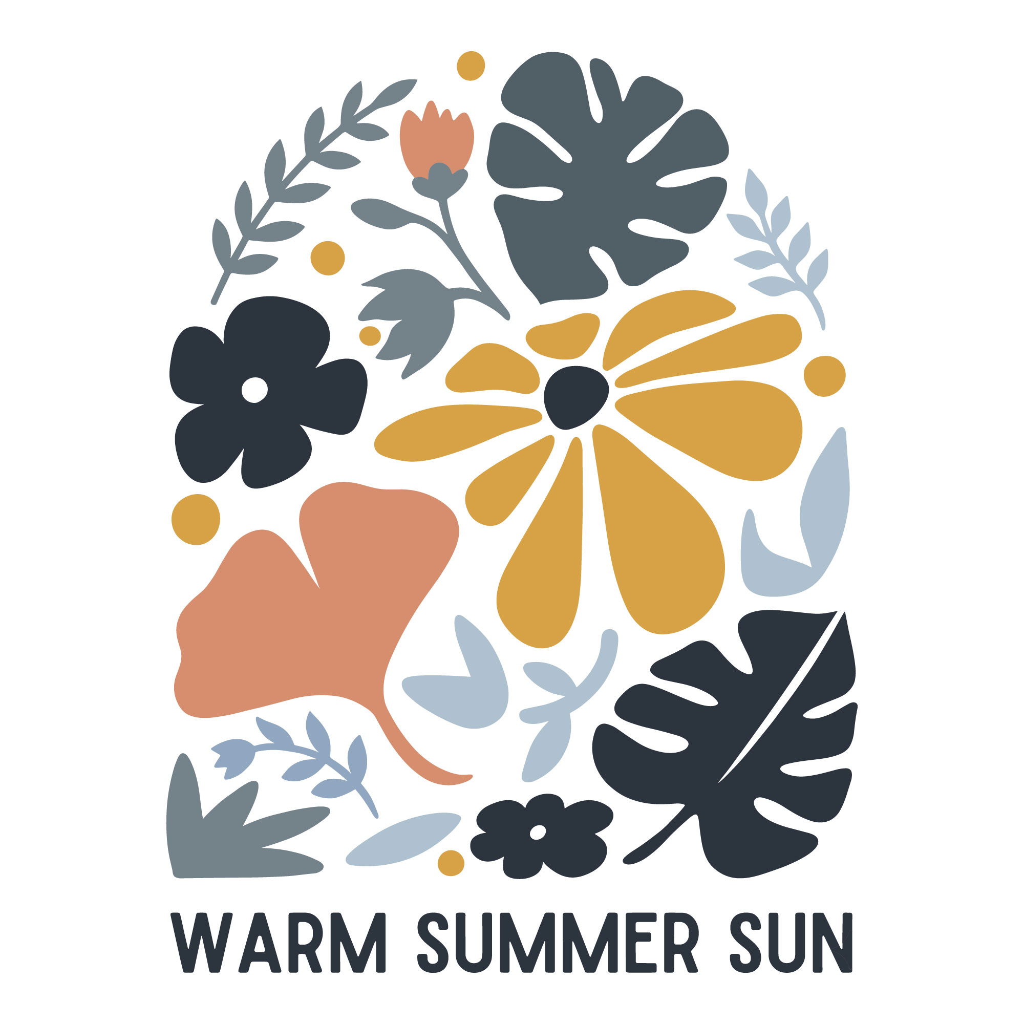 Warm summer sun boho floral arch vector graphic with retro botanical elements