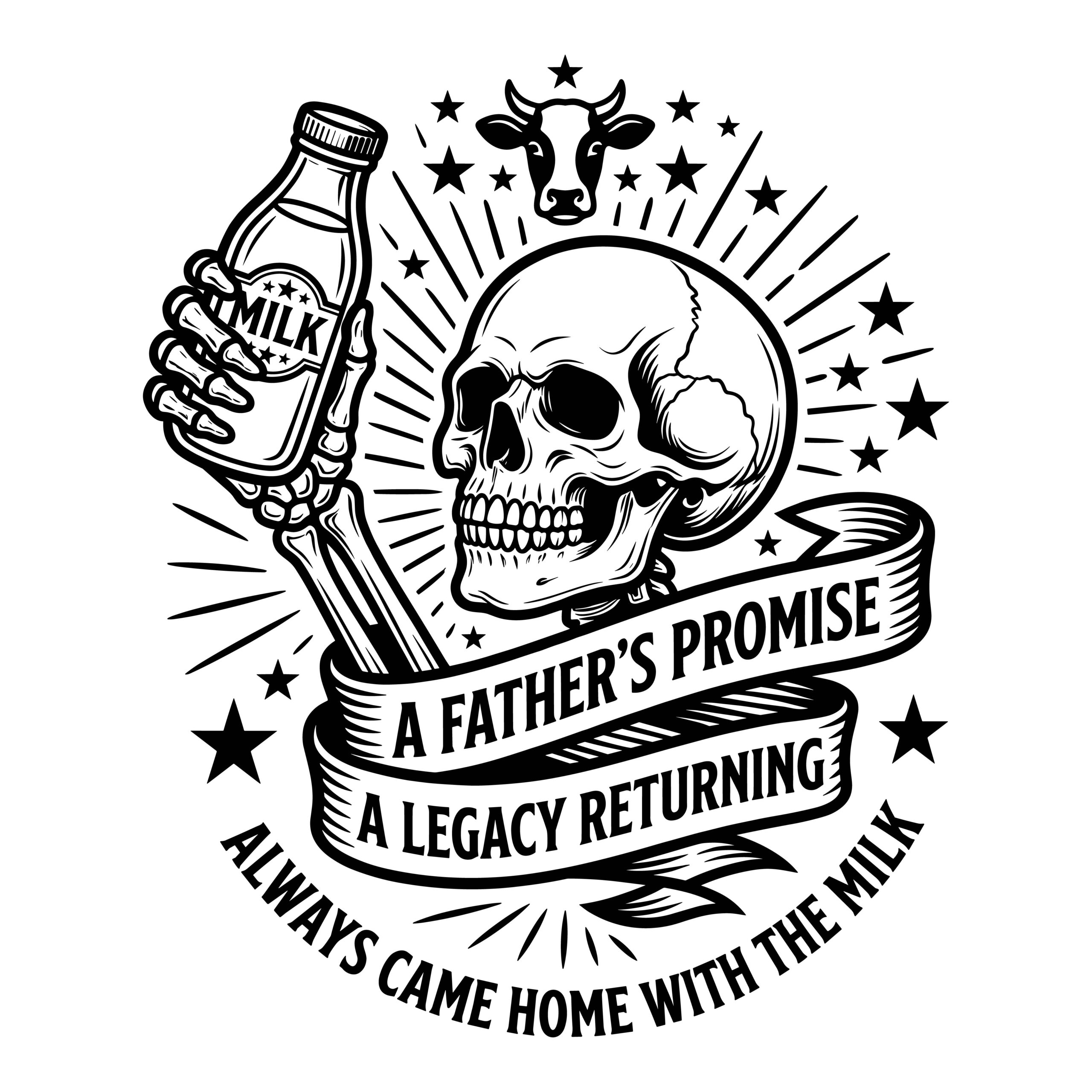 Funny dad meme SVG featuring a retro skeleton coming home with milk