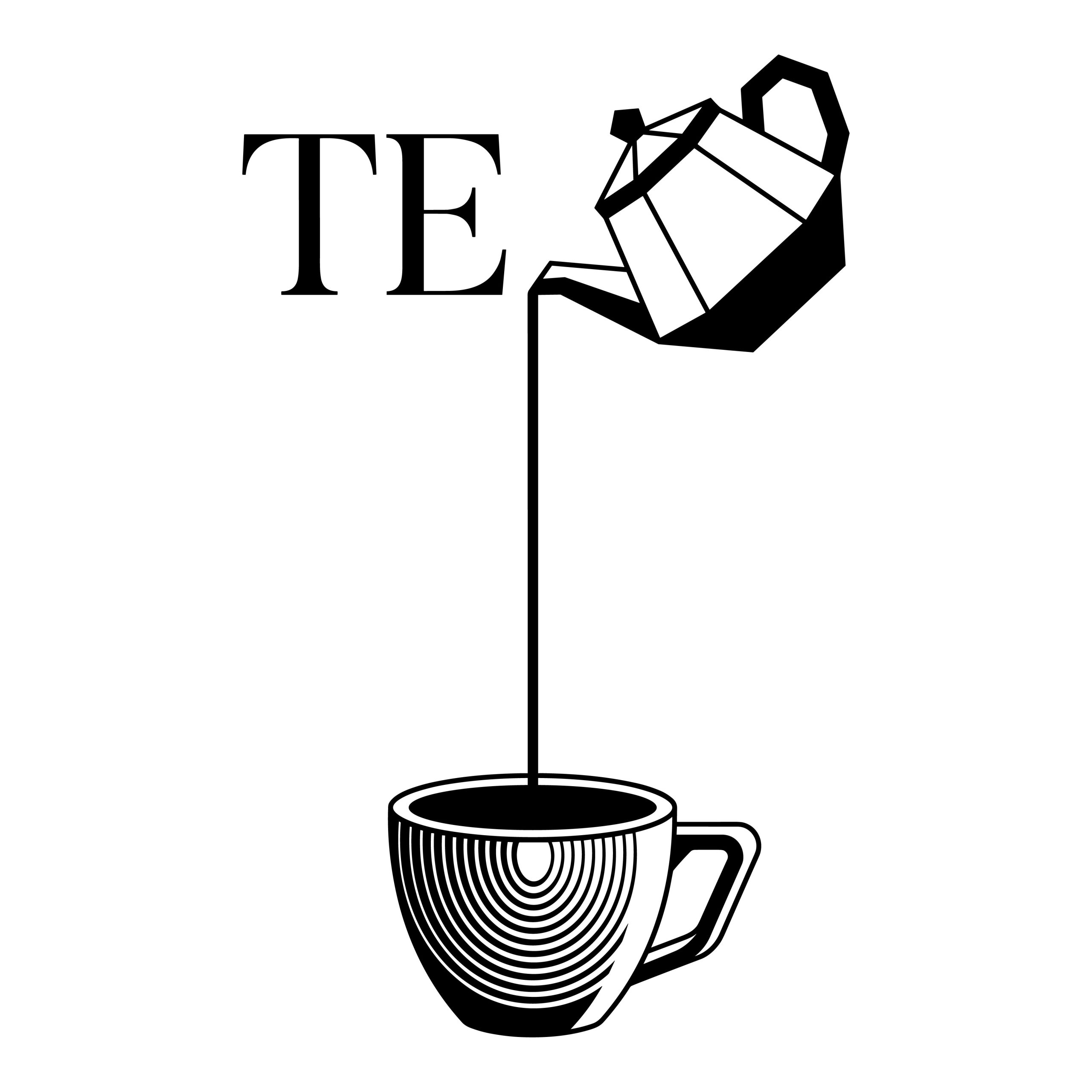 Black and white geometric teapot pouring tea into a cup vector illustration