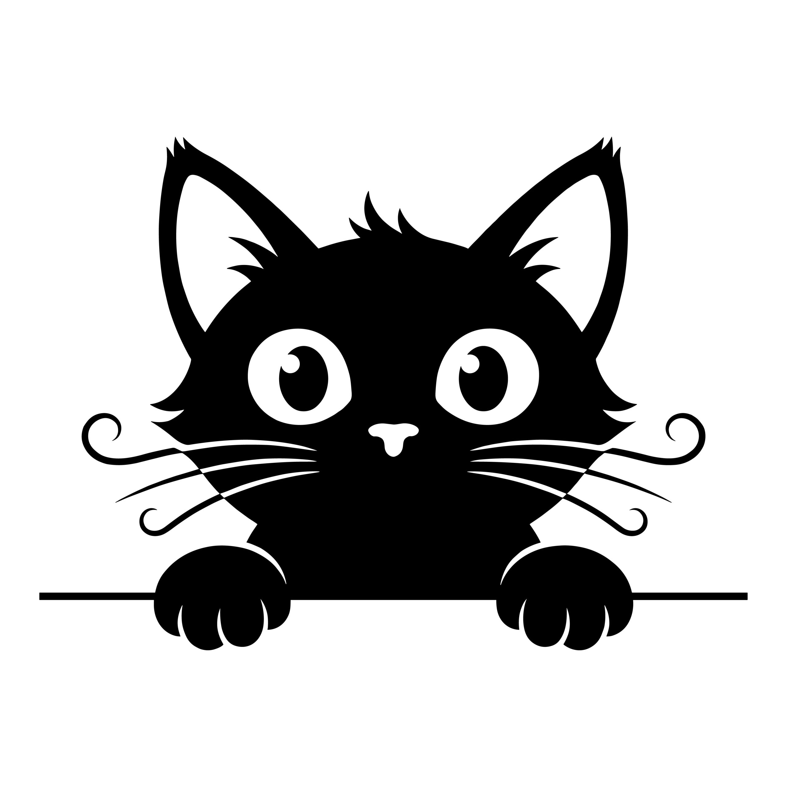 Cute black peeking cat silhouette vector graphic on a white background