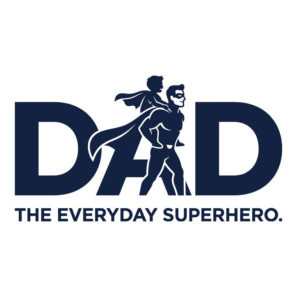 Dad the everyday superhero vector silhouette design featuring a father and child wearing capes