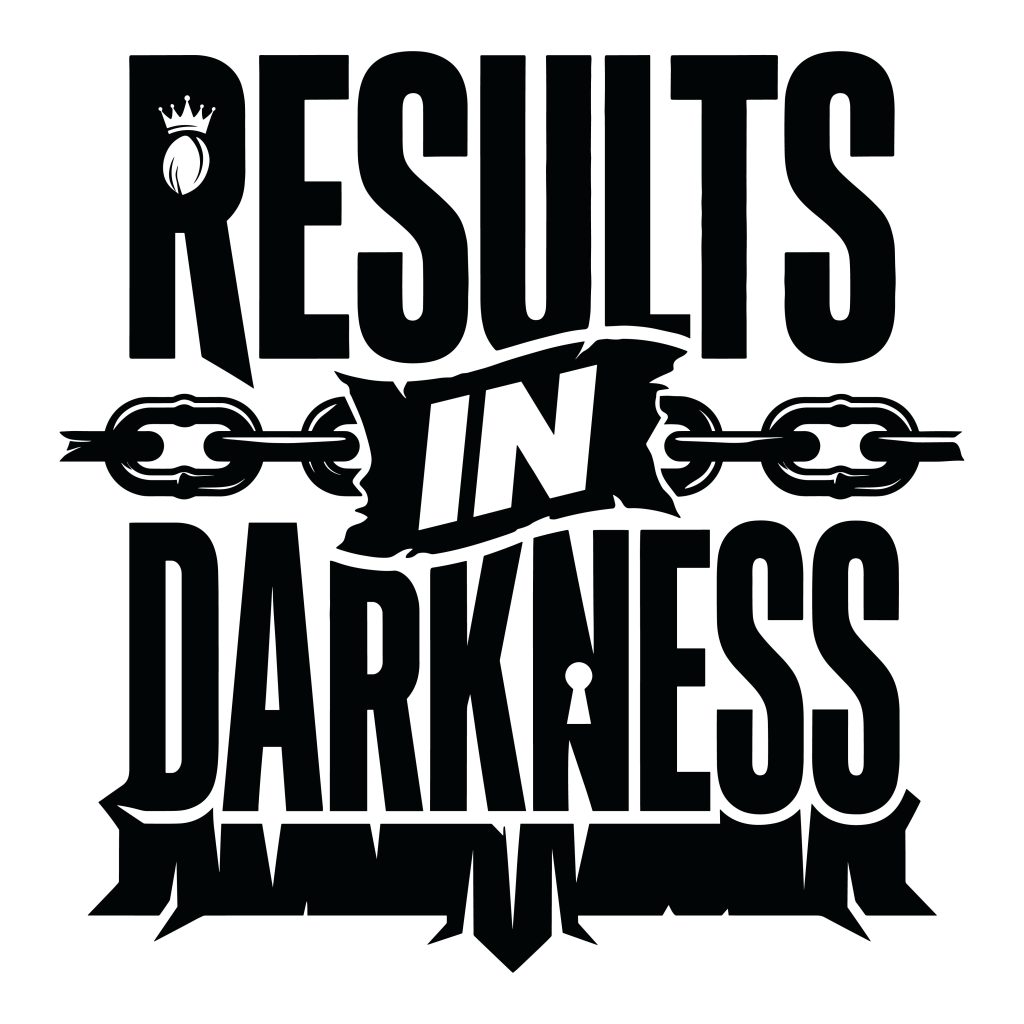 Results In Darkness motivational quote vector design with broken chains and crown for t-shirt printing