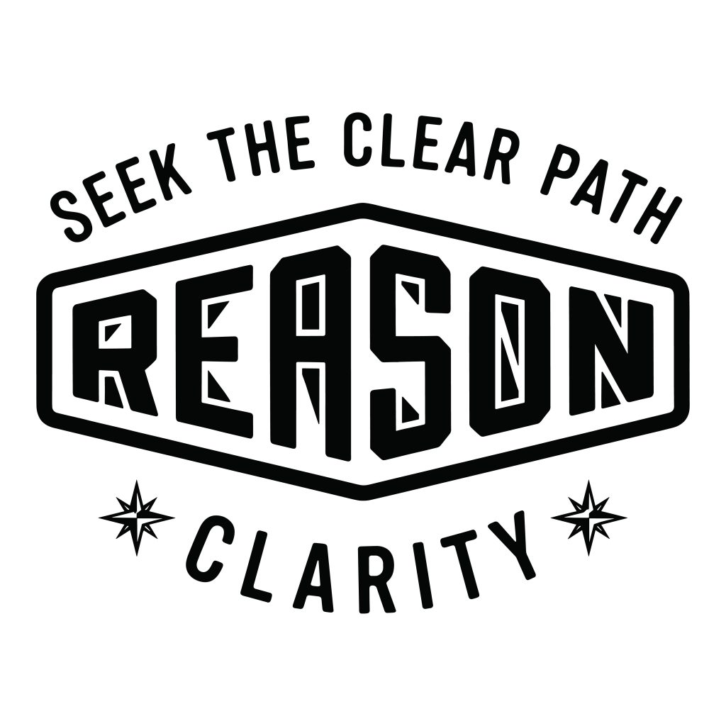 Black and white vintage typography badge design featuring the motivational quote Seek The Clear Path, Reason, and Clarity.