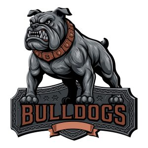 Fierce angry bulldog mascot illustration standing on a metal plaque