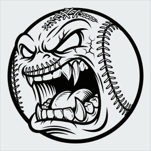 Angry monster baseball with sharp teeth and fierce expression vector illustration.