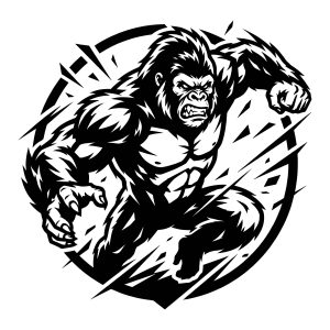 Fierce Angry Gorilla Mascot Breaking Through a circle Vector Design.