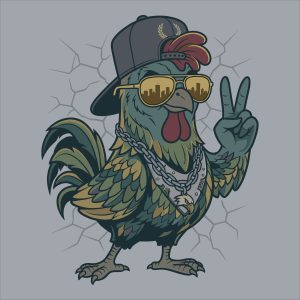 Cool hip hop rooster vector wearing a cap and sunglasses making a peace sign