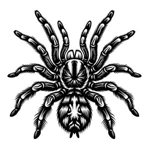 Highly detailed black and white tarantula spider vector illustration for free download.