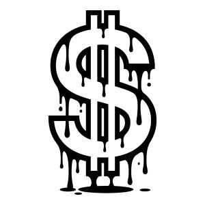 Black dripping dollar sign vector graphic design for t-shirts and crafts