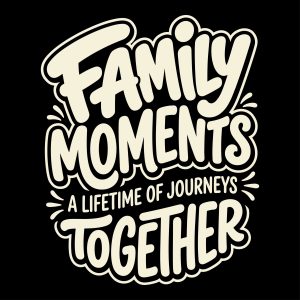Hand-lettered typography design reading Family Moments A Lifetime of Journeys Together.