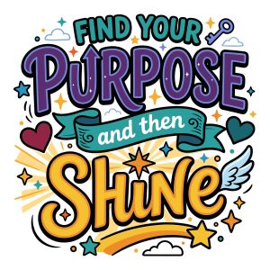 Colorful retro typography design that says Find your purpose and then shine with stars and wings free SVG cut file
