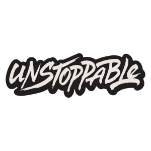 Bold Unstoppable motivational typography design with brush script lettering.