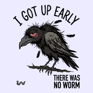 A messy tired crow representing a funny morning bird vector with the quote I Got Up Early There Was No Worm.