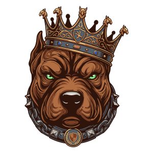 King Pitbull SVG vector illustration featuring an aggressive brown dog with an ornate gold crown and spiked collar.